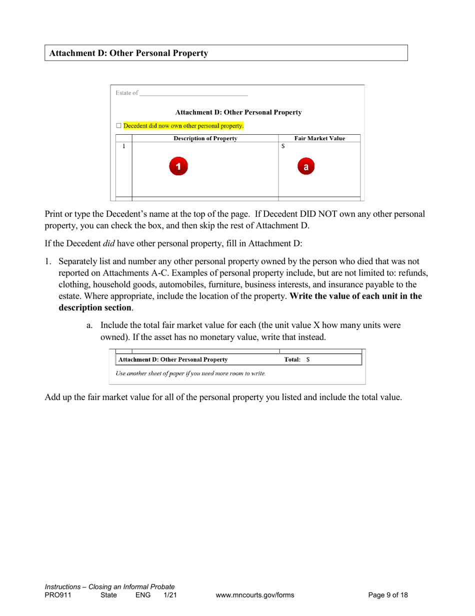 Form PRO911 Instructions for Closing an Informal Probate (With or Without a Will) - Minnesota, Page 9