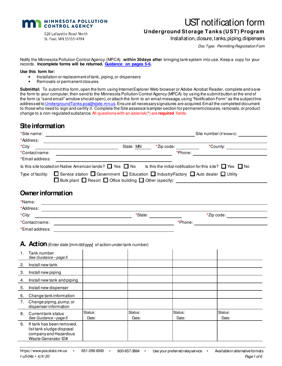 Form t-u5-04A Ust Notification Form - Minnesota, Page 1