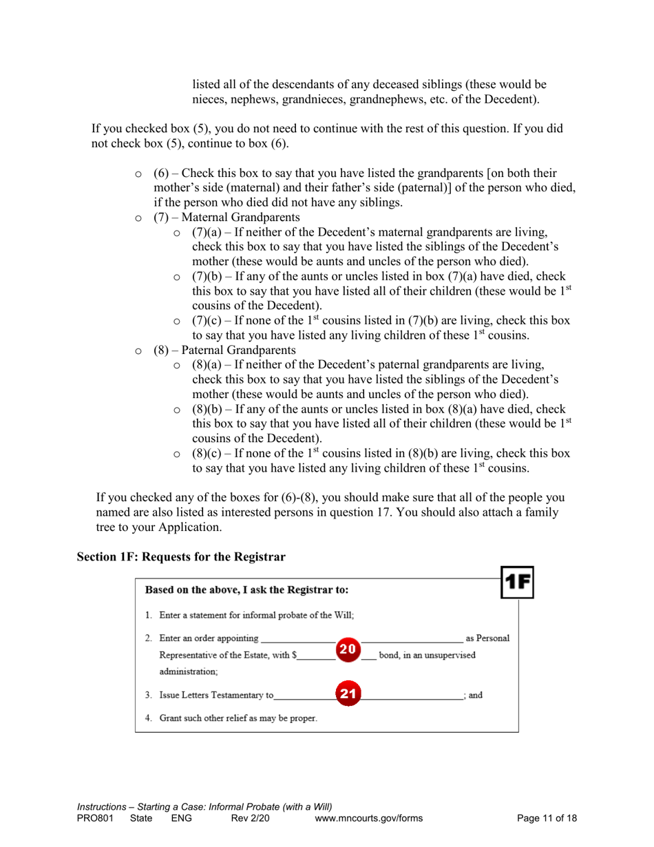 Form PRO801 Instructions for Starting a Case: Informal Probate With a Will - Minnesota, Page 11