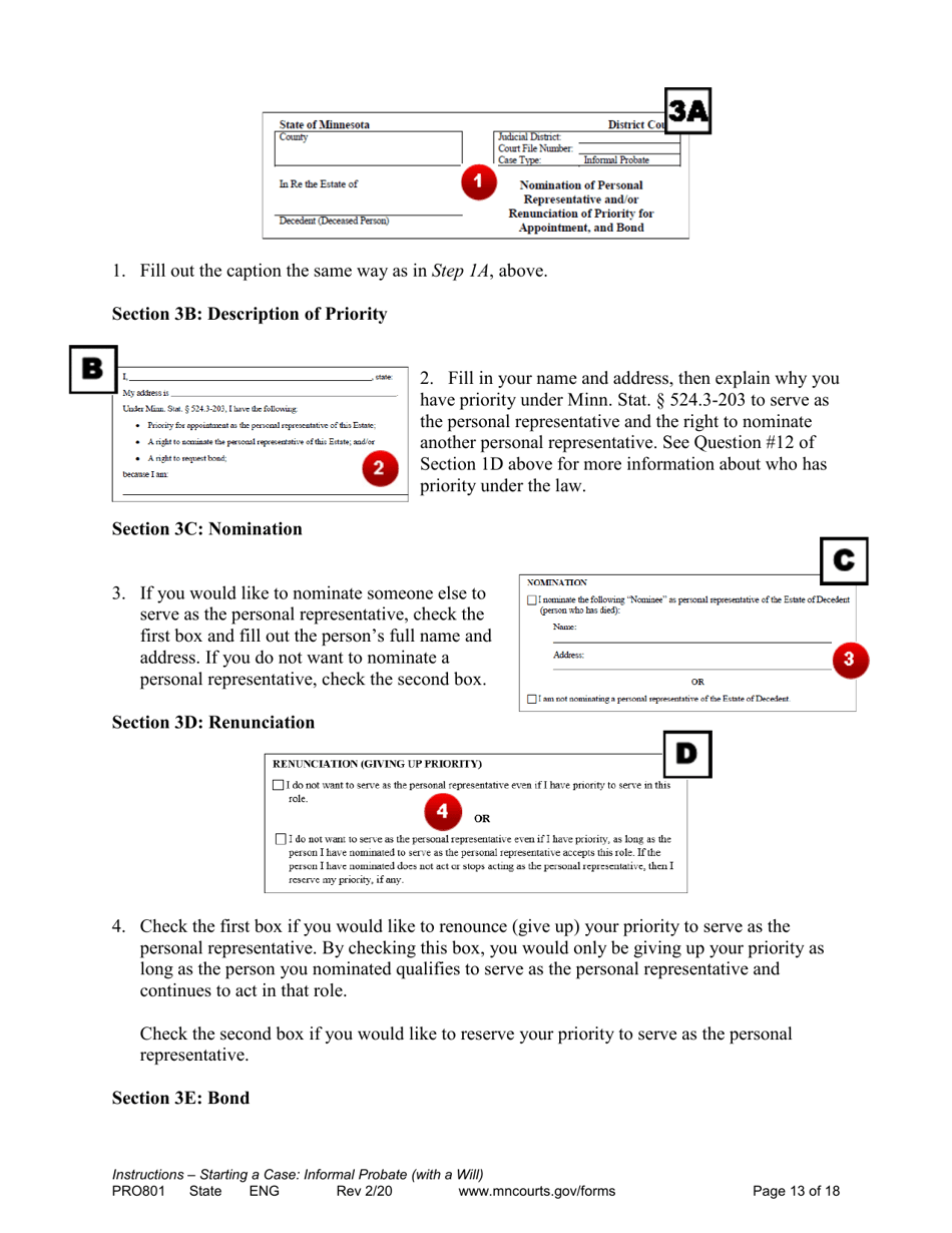 Form PRO801 Instructions for Starting a Case: Informal Probate With a Will - Minnesota, Page 13
