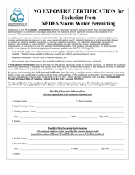 Document preview: No Exposure Certification for Exclusion From Npdes Storm Water Permitting - Mississippi