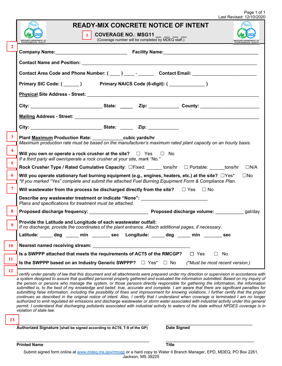 Instructions for Ready-Mix Concrete Notice of Intent - Mississippi, Page 4