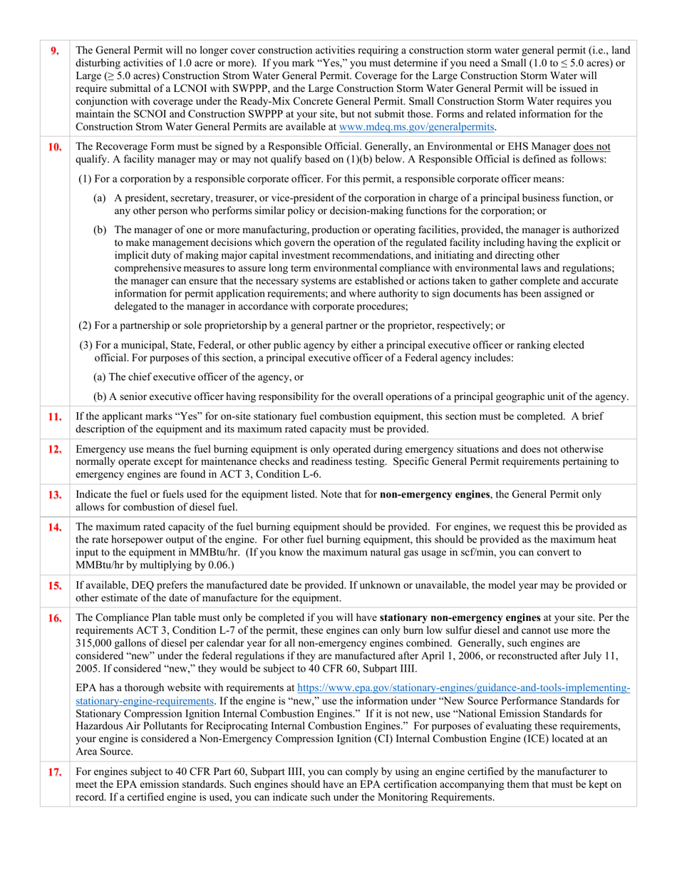 Instructions for Ready-Mix Concrete Recoverage Form - Mississippi, Page 2