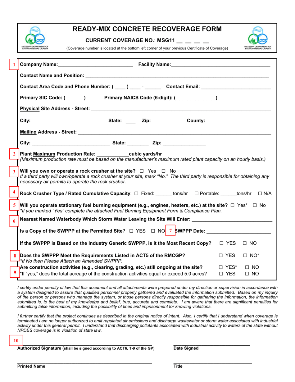 Instructions for Ready-Mix Concrete Recoverage Form - Mississippi, Page 3