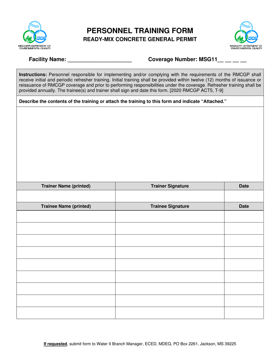 Personnel Training Form - Mississippi, Page 1