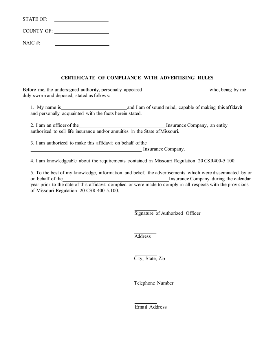 Certificate of Compliance With Advertising Rules - Missouri, Page 2