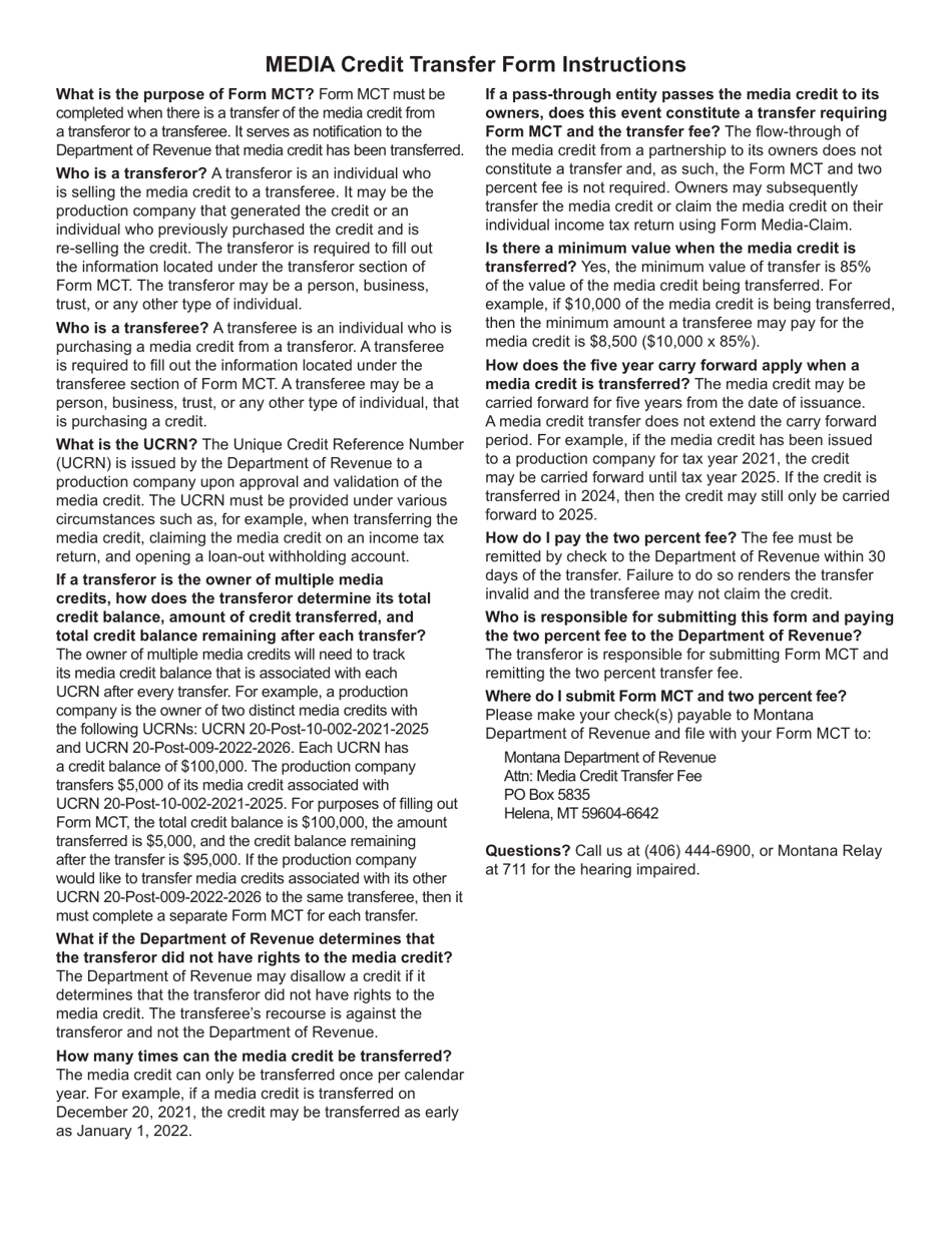 Form MCT Media Credit Transfer - Montana, Page 2
