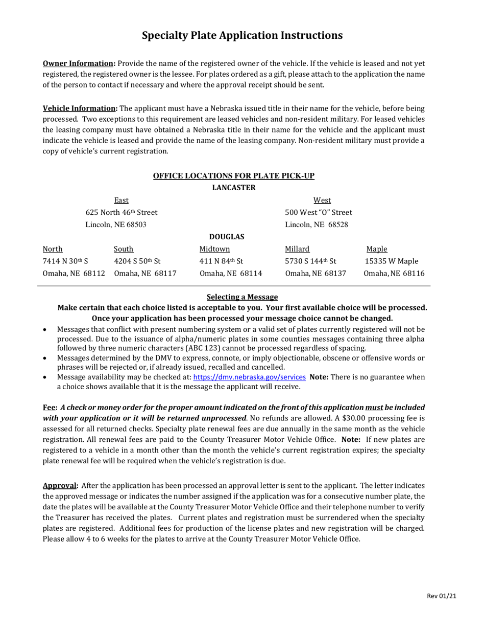 Application for Specialty Plates - Nebraska, Page 3