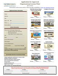 Application for Approved Organizational License Plate - Nebraska