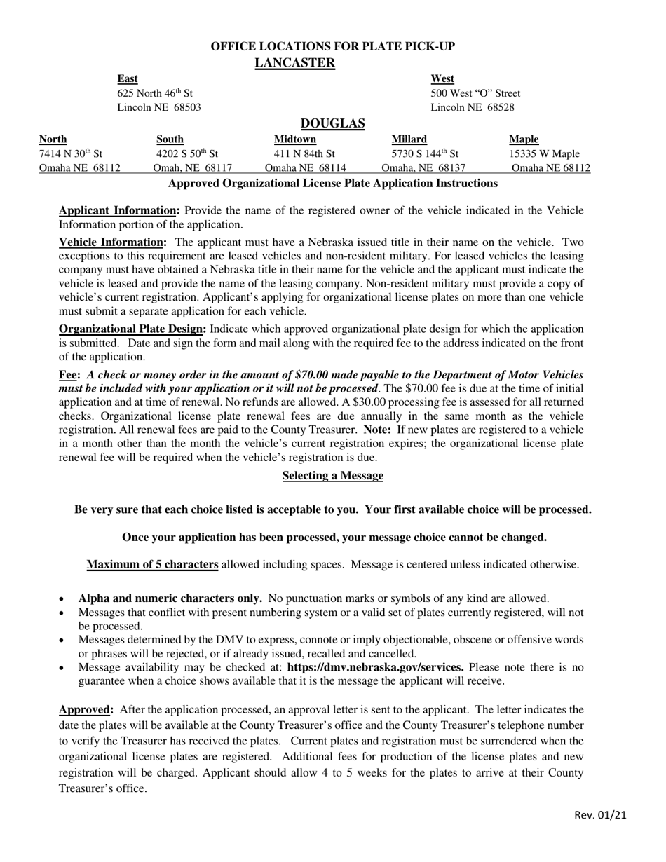 Application for Approved Organizational License Plate - Nebraska, Page 2