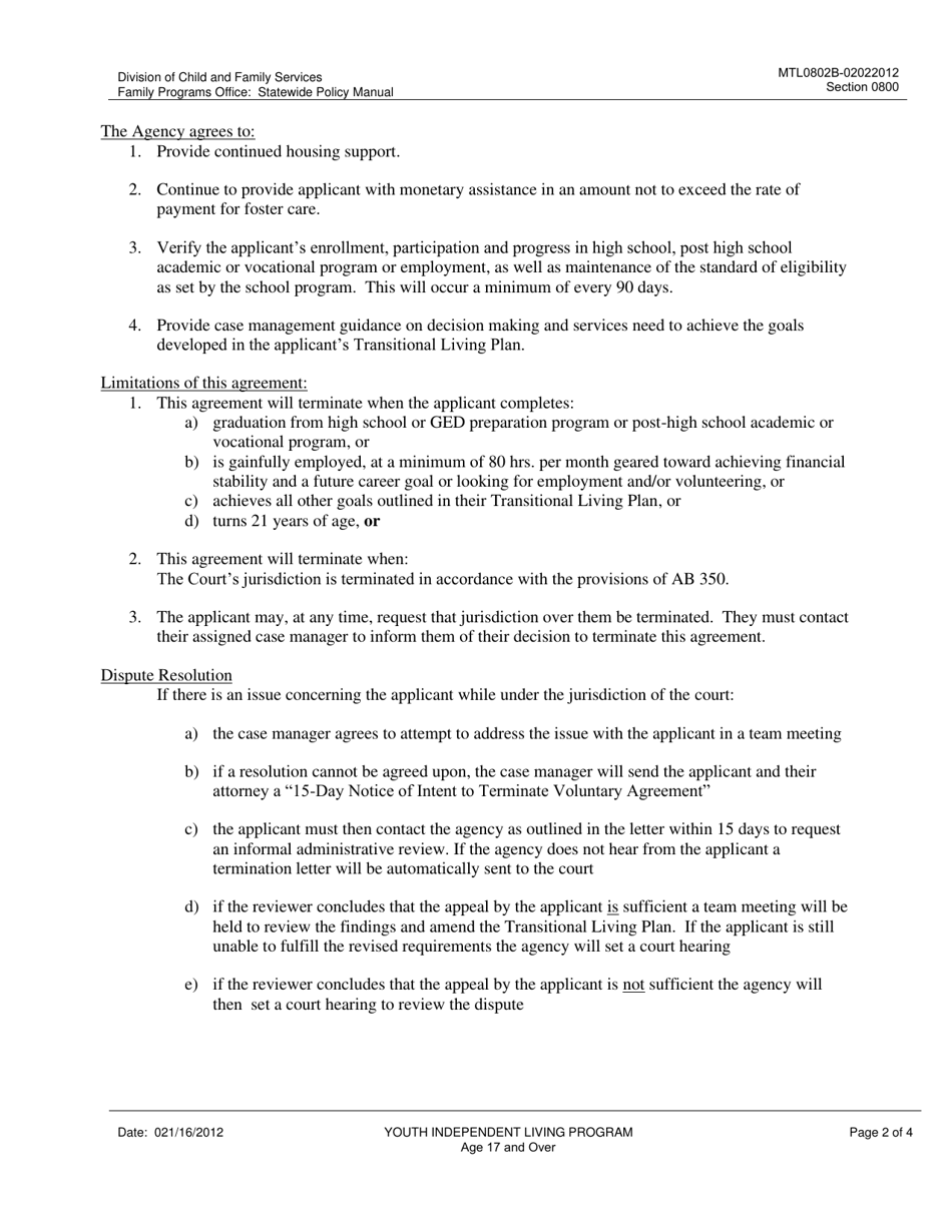 Form FPO0802 B Post 18 Services Agreement - Nevada, Page 2