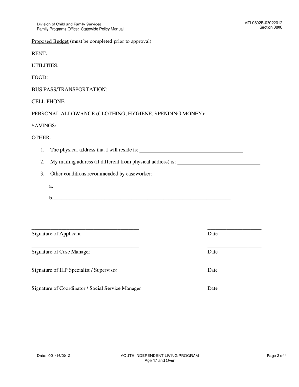 Form FPO0802 B Post 18 Services Agreement - Nevada, Page 3