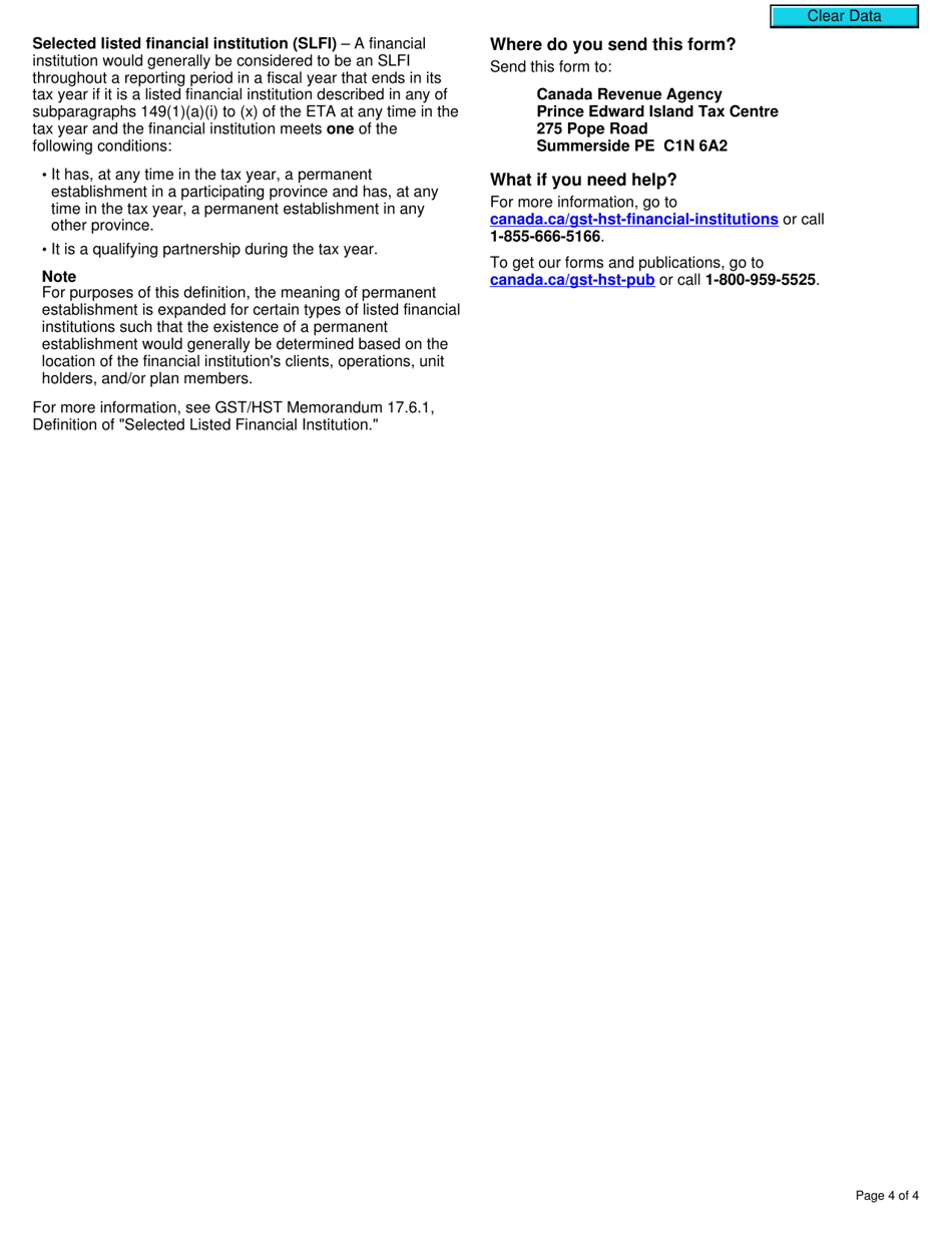 Form RC4601 Gst / Hst Reporting Entity Election or Notice of Revocation for a Selected Listed Financial Institution - Canada, Page 4
