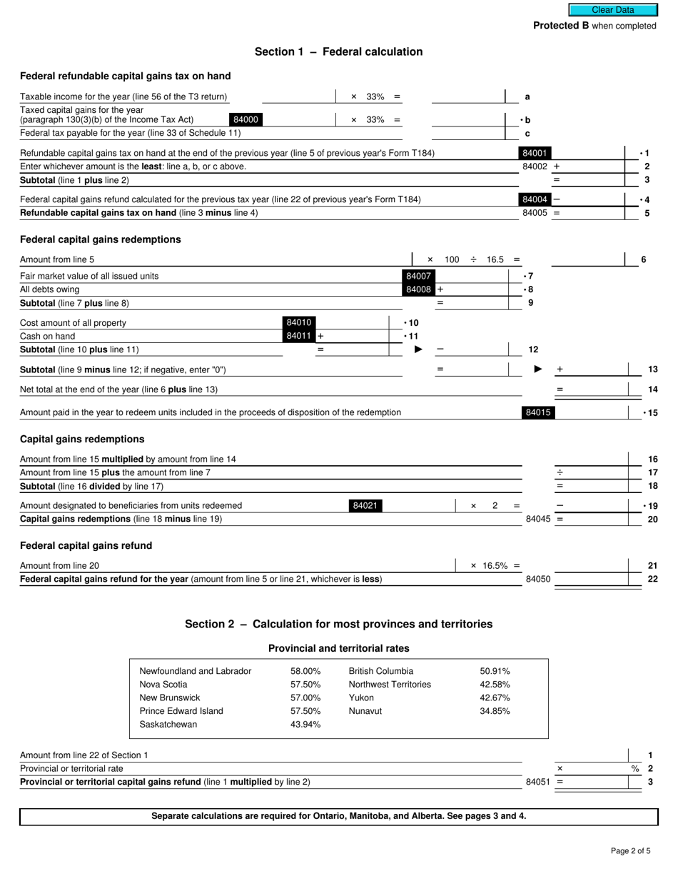 Form T184 Capital Gains Refund to a Mutual Fund Trust - Canada, Page 2