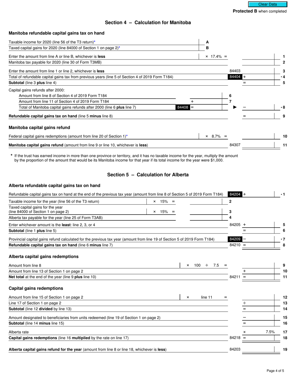 Form T184 Capital Gains Refund to a Mutual Fund Trust - Canada, Page 4