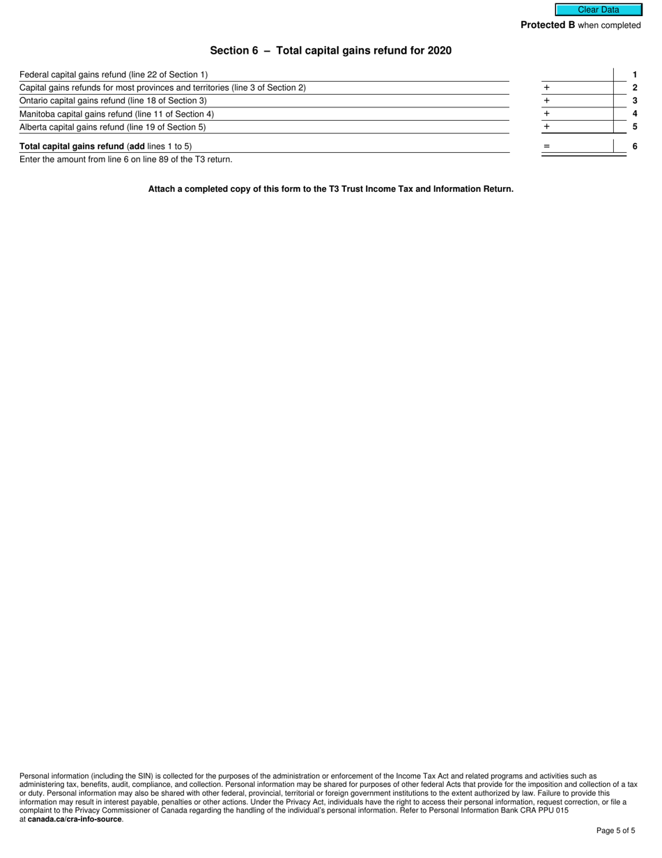 Form T184 Capital Gains Refund to a Mutual Fund Trust - Canada, Page 5