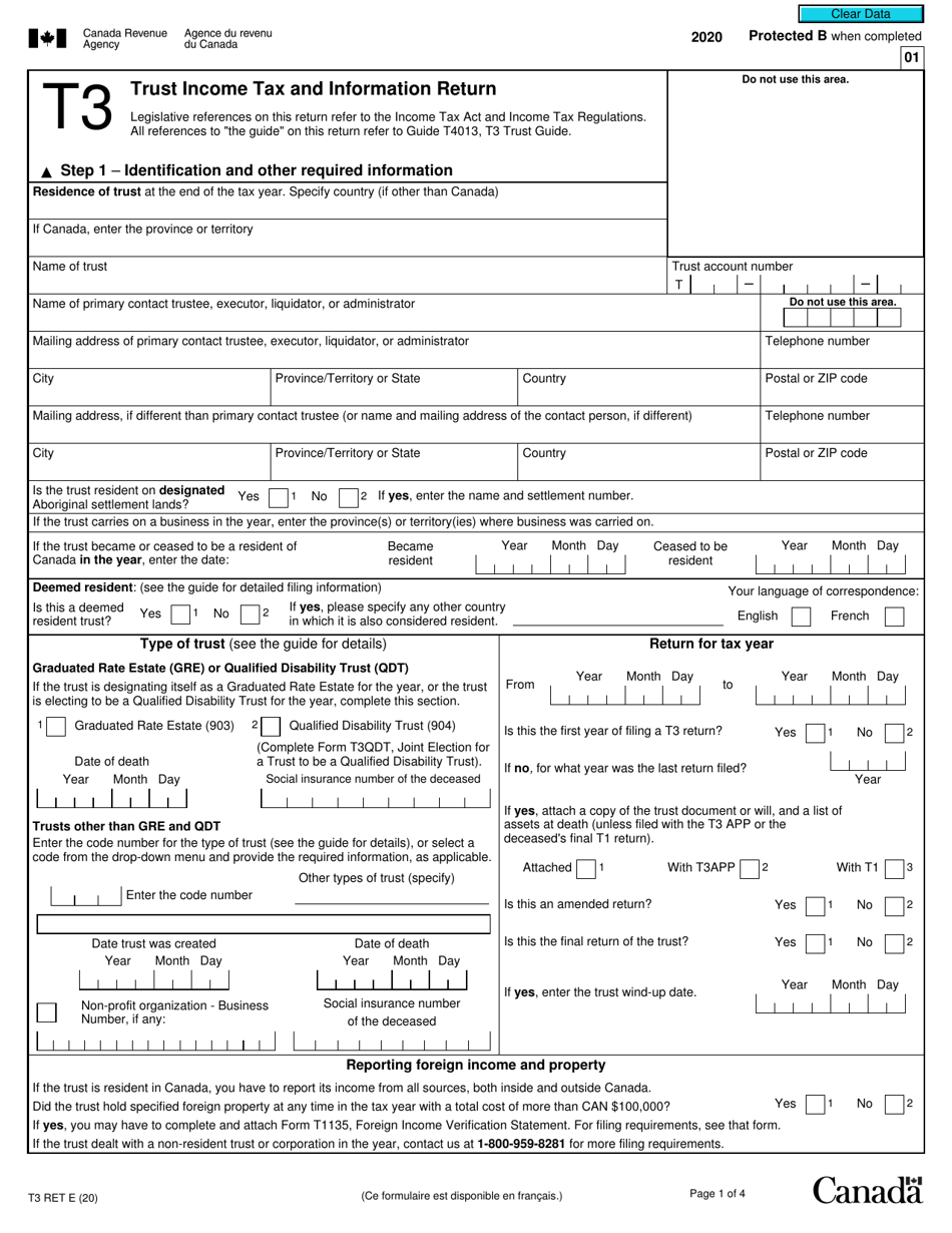 Form T3RET T3 Trust Income Tax and Information Return - Canada, Page 1