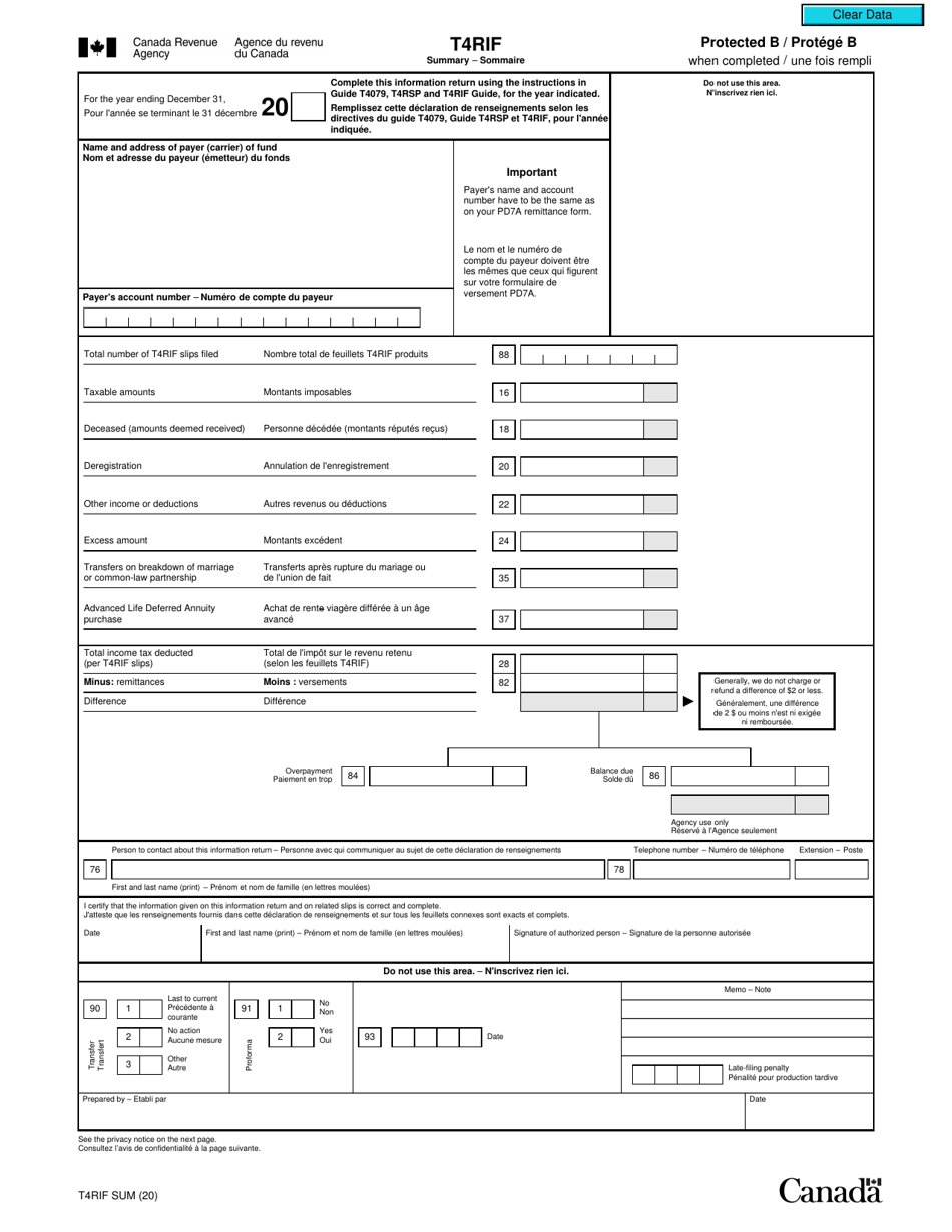 Form T4RIFSUM Summary - Canada (English / French), Page 1