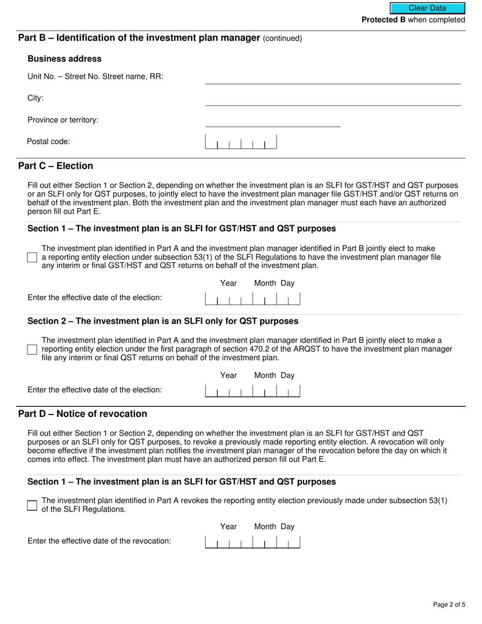 Form RC7201 Reporting Entity Election or Notice of Revocation for a Selected Listed Financial Institution for Gst / Hst and Qst Purposes or Only for Qst Purposes - Canada, Page 2