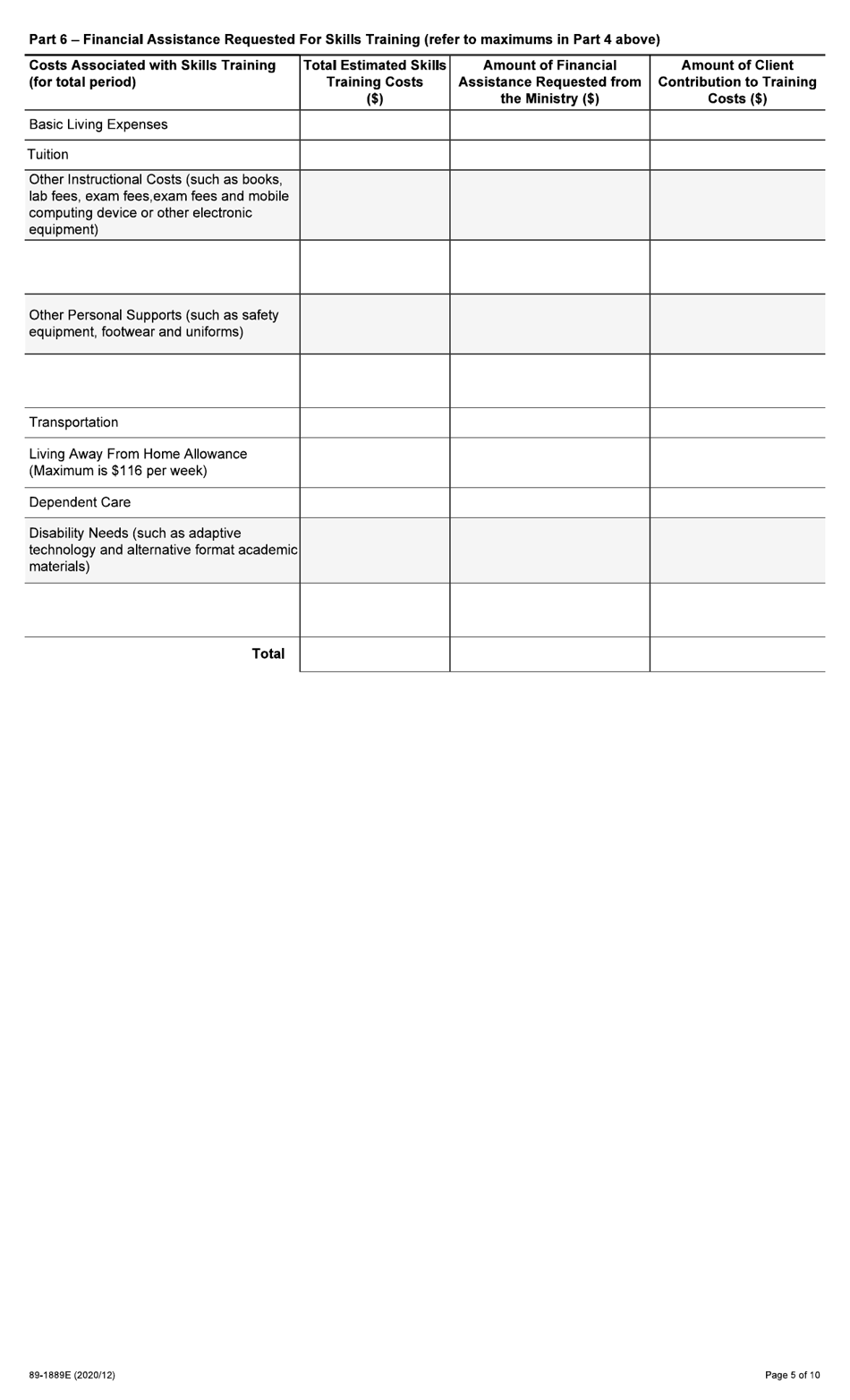 Form 89-1889E Second Career (Sc) Application for Financial Assistance - Ontario, Canada, Page 5