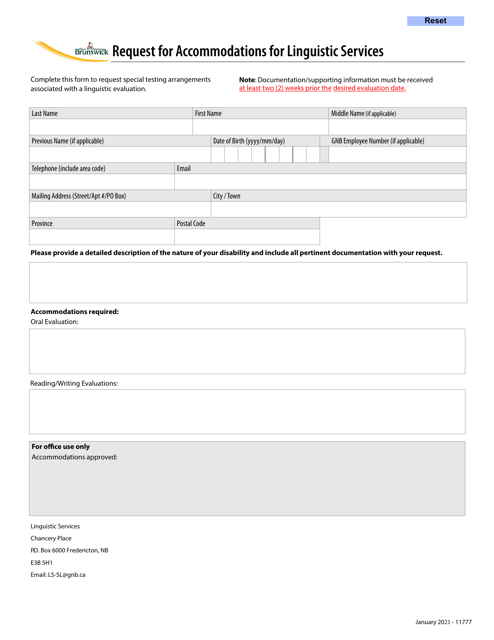 Form 11777 Request for Accommodations for Linguistic Services - New Brunswick, Canada