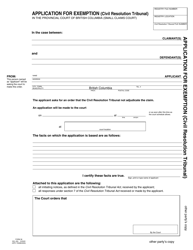 SCR Form 36 (SCL055) Application for Exemption (Civil Resolution Tribunal) - British Columbia, Canada, Page 2