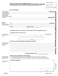SCR Form 36 (SCL055) Application for Exemption (Civil Resolution Tribunal) - British Columbia, Canada, Page 5