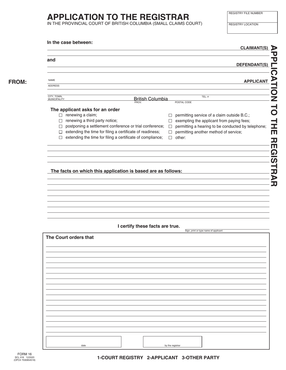 SCR Form 16 (SCL016) Application to the Registrar - British Columbia, Canada, Page 4