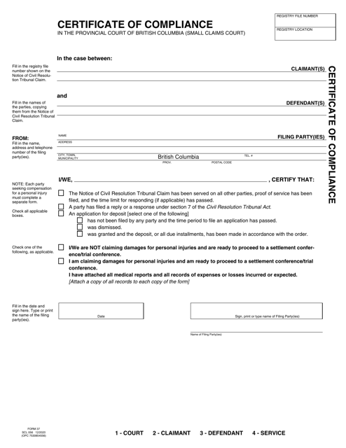 SCR Form 37 (SCL056)  Printable Pdf