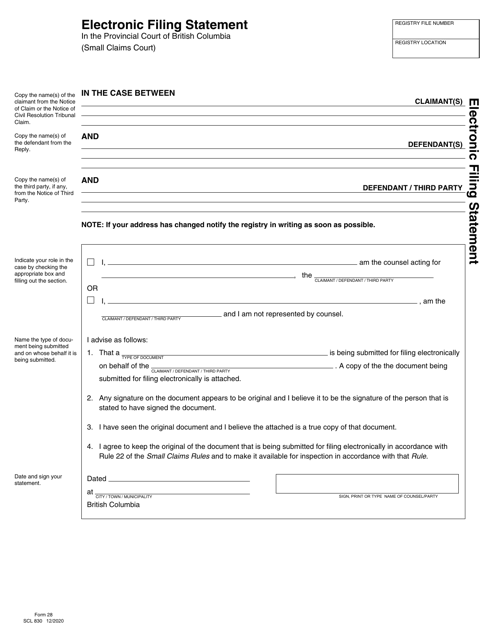 SCR Form 28 (SCL830)  Printable Pdf