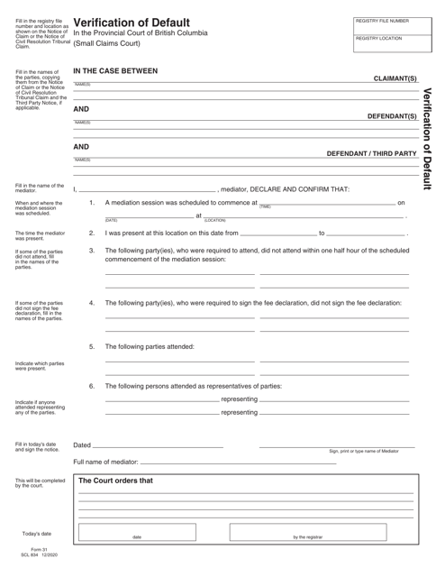 SCR Form 31 (SCL834)  Printable Pdf