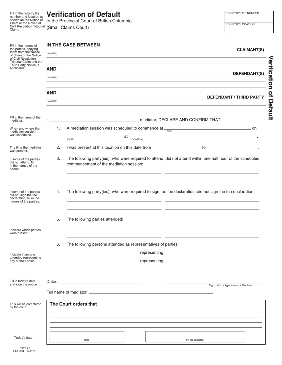 SCR Form 31 (SCL834) Download Fillable PDF or Fill Online Verification ...