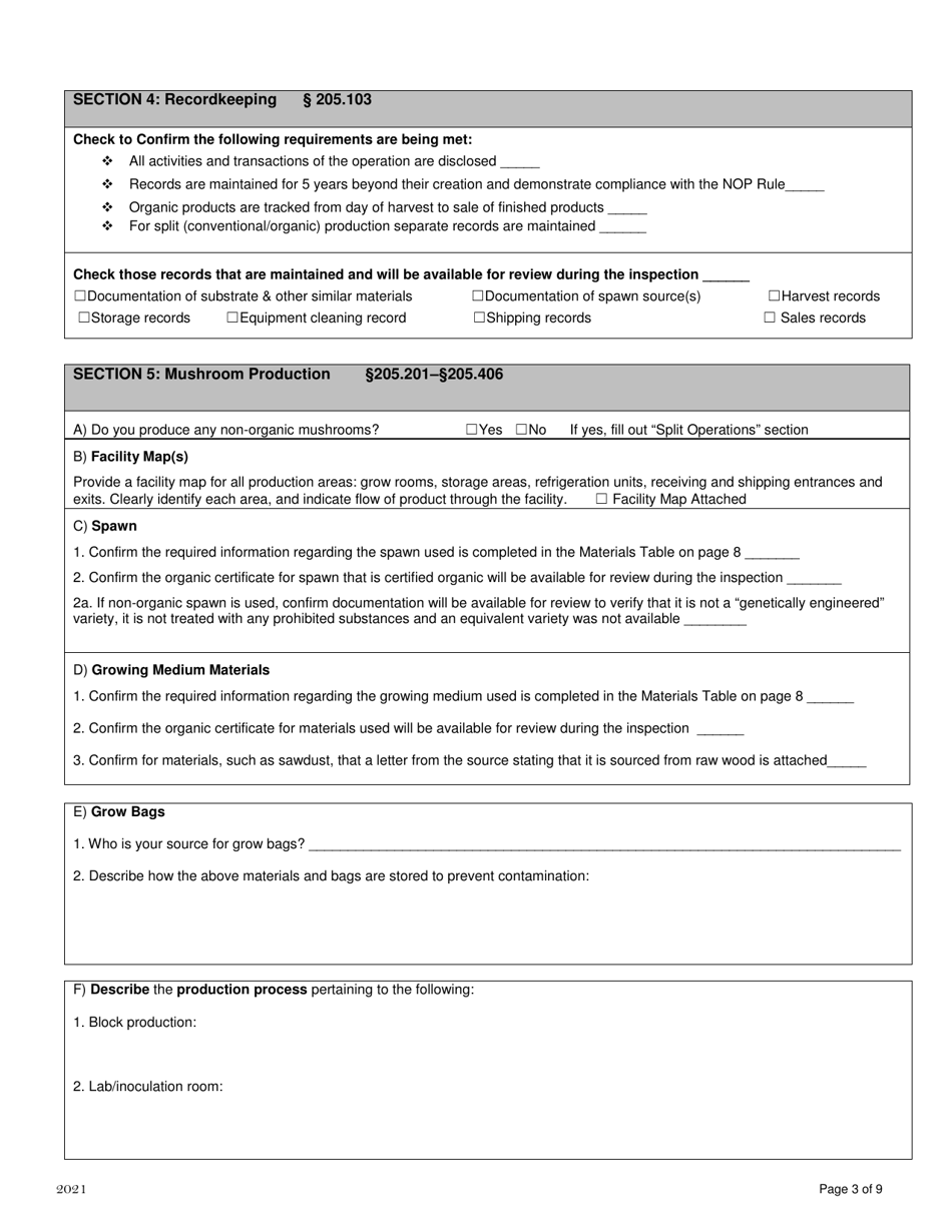 Organic System Plan for Mushroom Production - New Hampshire, Page 3