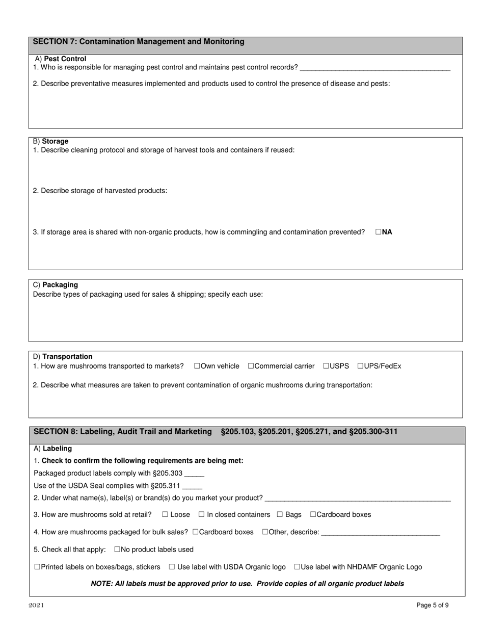 Organic System Plan for Mushroom Production - New Hampshire, Page 5