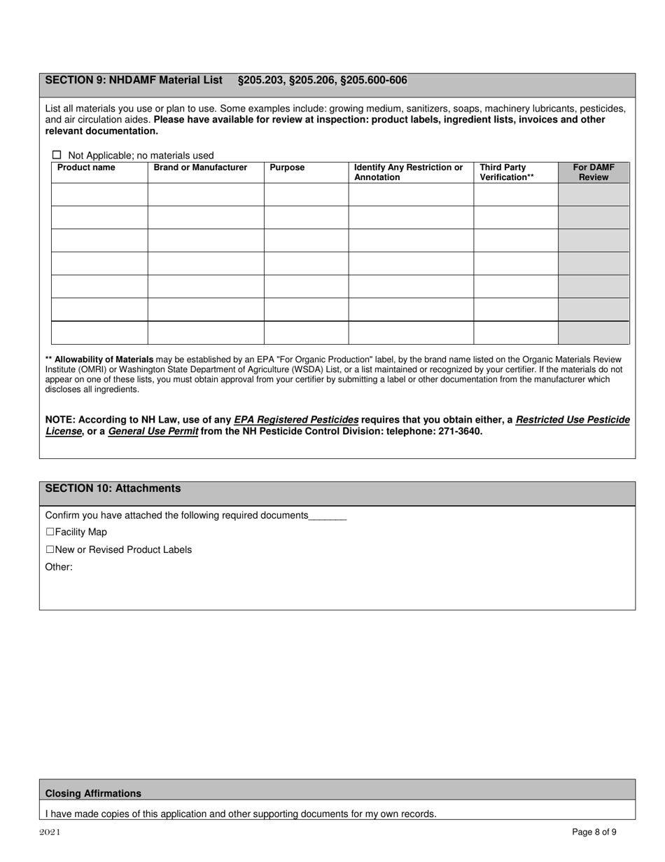 Organic System Plan for Mushroom Production - New Hampshire, Page 8