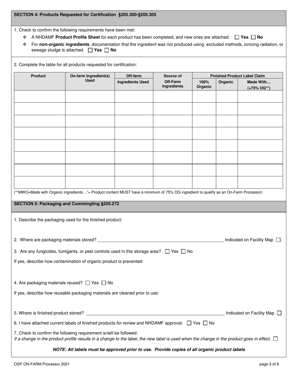 Organic System Plan for on-Farm Processors  Handlers - New Hampshire, Page 3