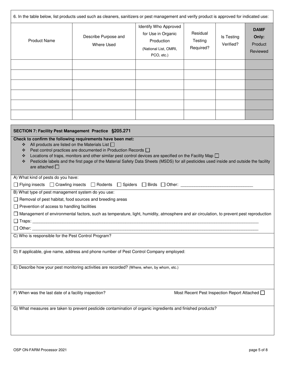 Organic System Plan for on-Farm Processors  Handlers - New Hampshire, Page 5