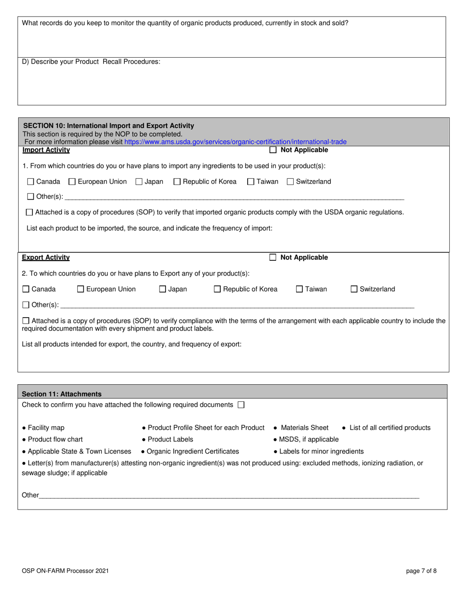 Organic System Plan for on-Farm Processors  Handlers - New Hampshire, Page 7