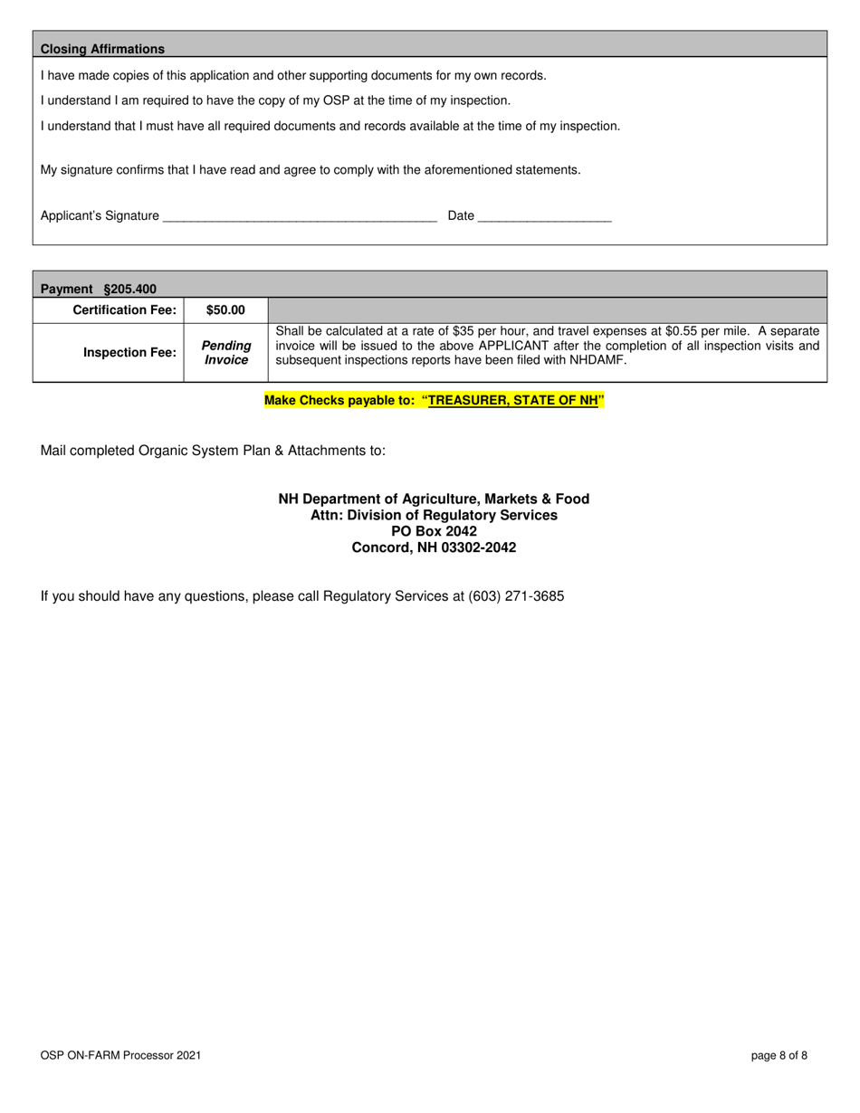 Organic System Plan for on-Farm Processors  Handlers - New Hampshire, Page 8