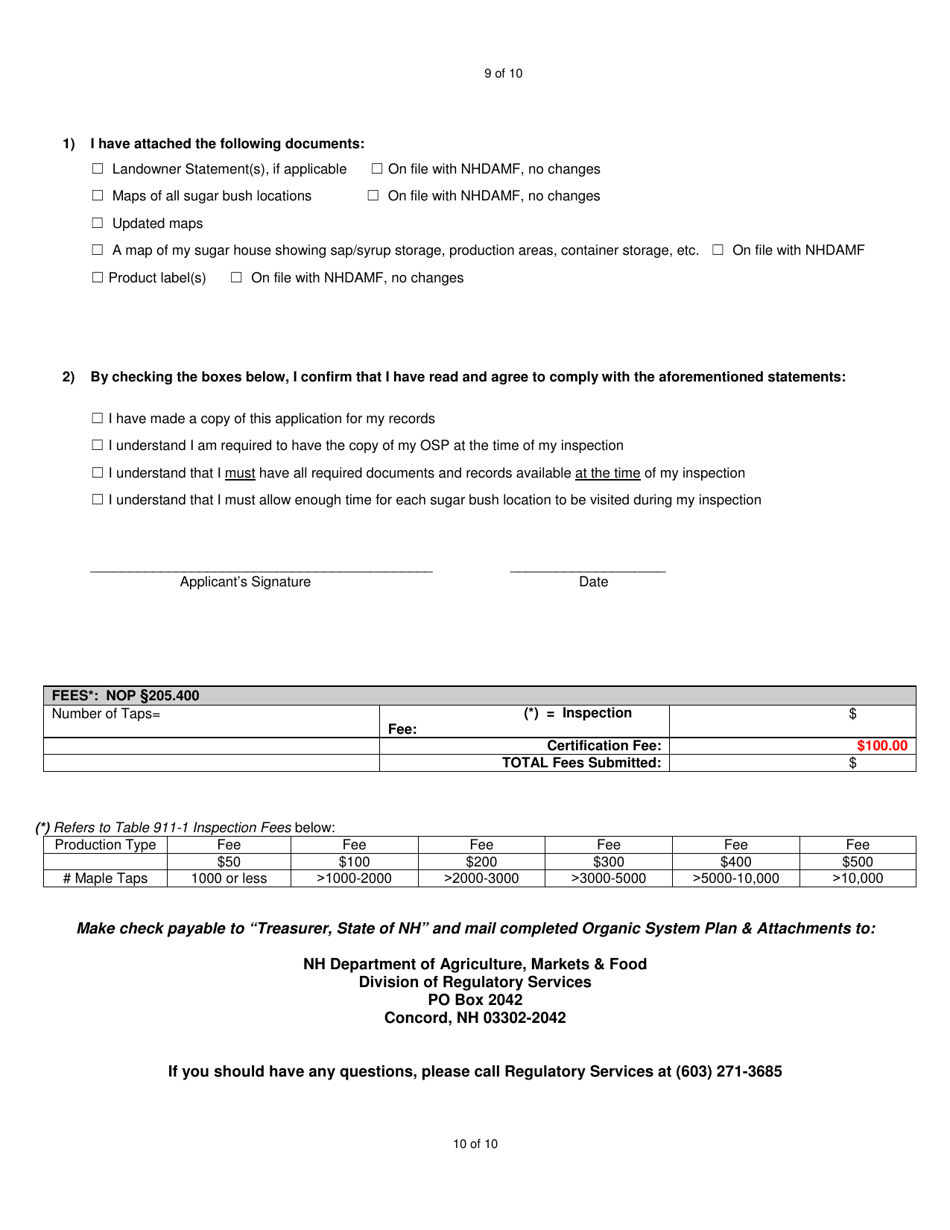 Organic System Plan (Osp) for Maple Products - New Hampshire, Page 10