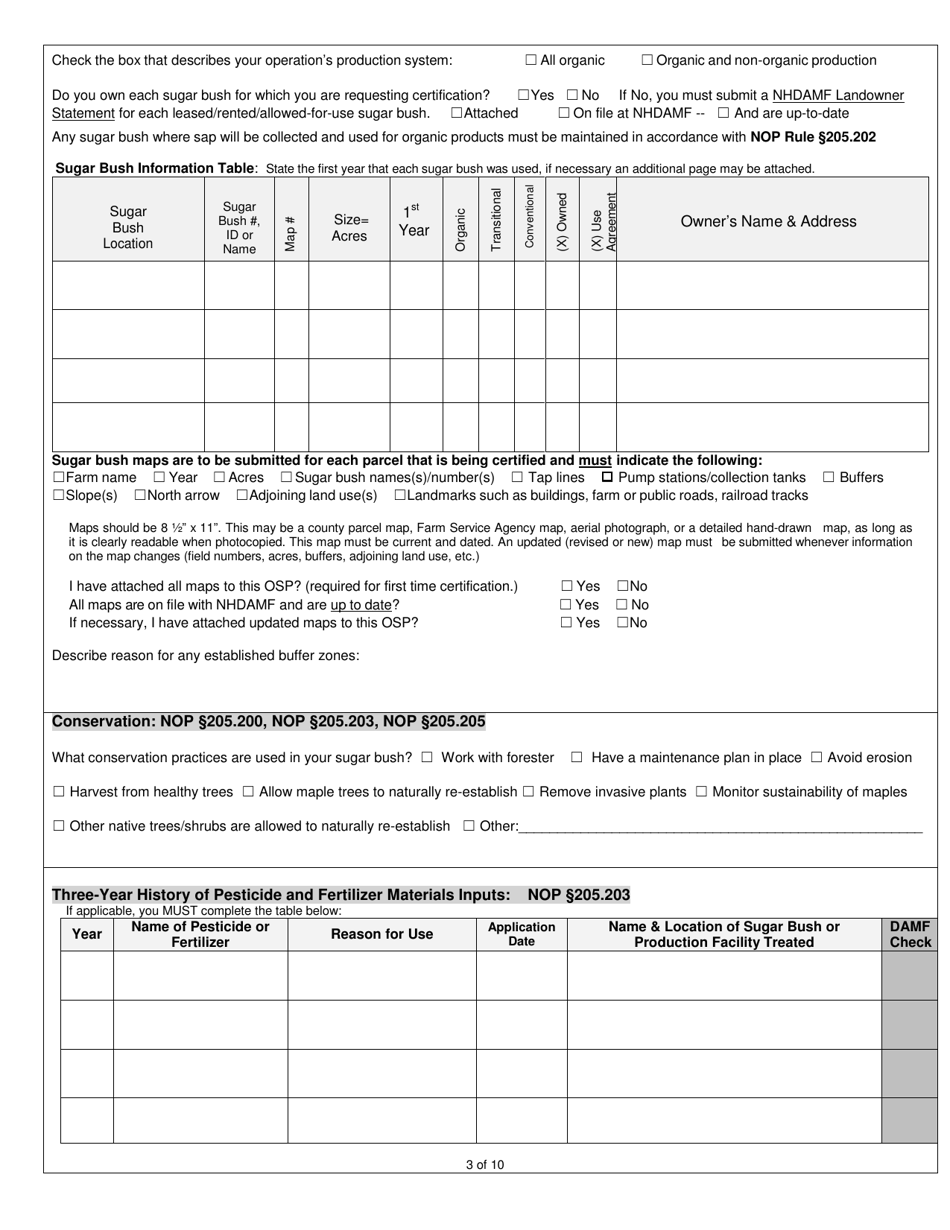Organic System Plan (Osp) for Maple Products - New Hampshire, Page 3