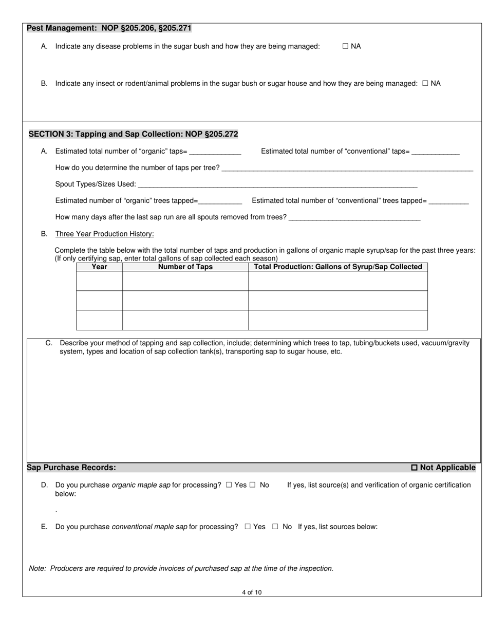 Organic System Plan (Osp) for Maple Products - New Hampshire, Page 4