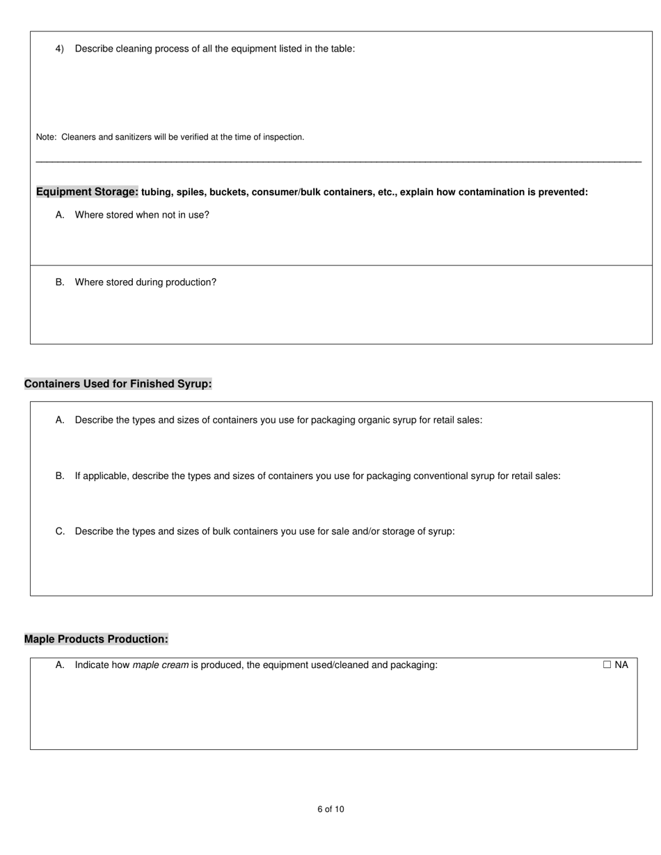 Organic System Plan (Osp) for Maple Products - New Hampshire, Page 6