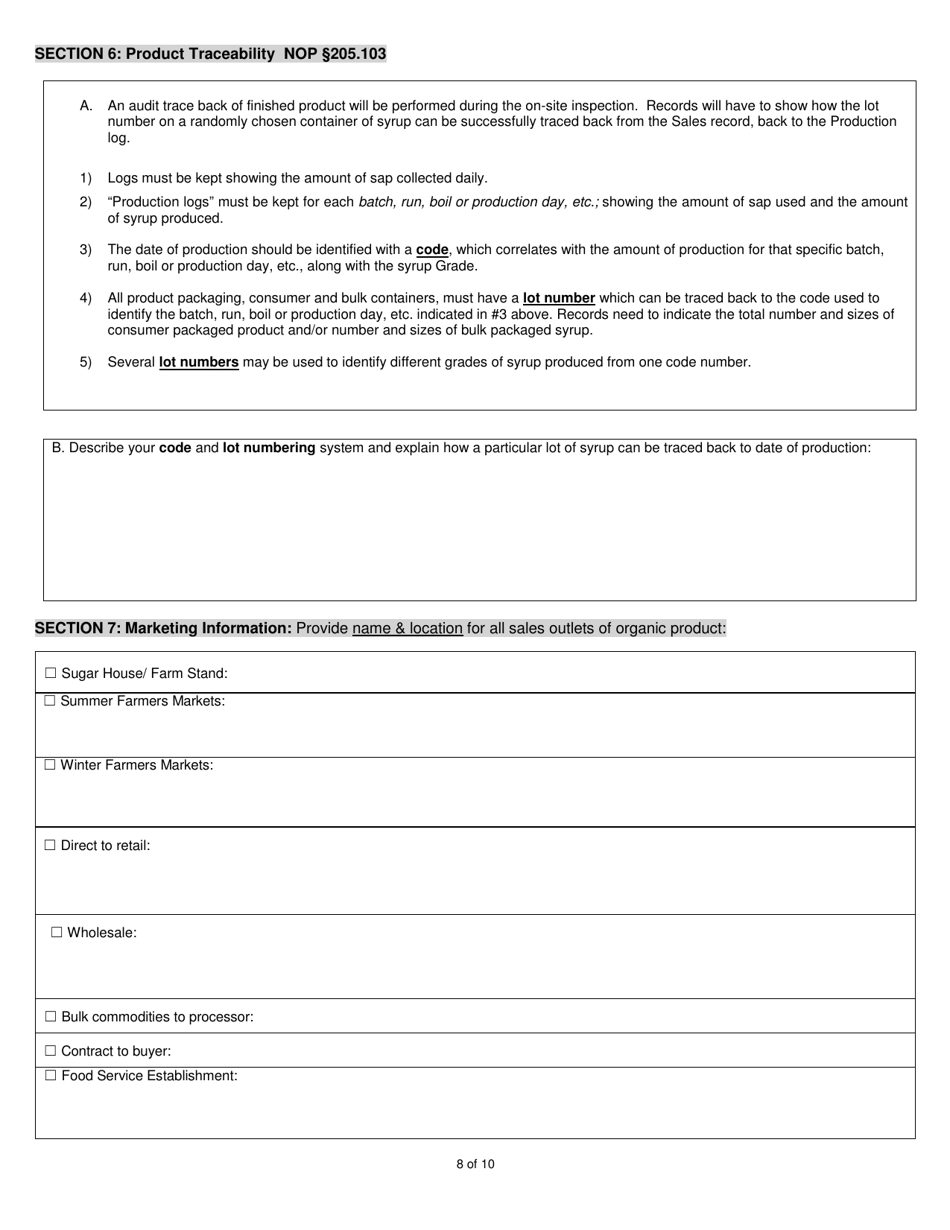 Organic System Plan (Osp) for Maple Products - New Hampshire, Page 8