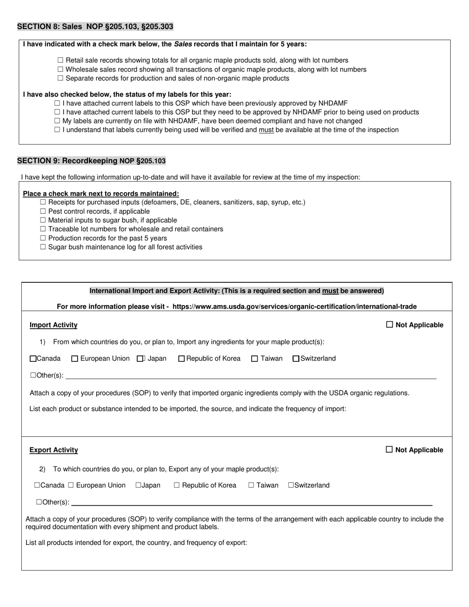 Organic System Plan (Osp) for Maple Products - New Hampshire, Page 9
