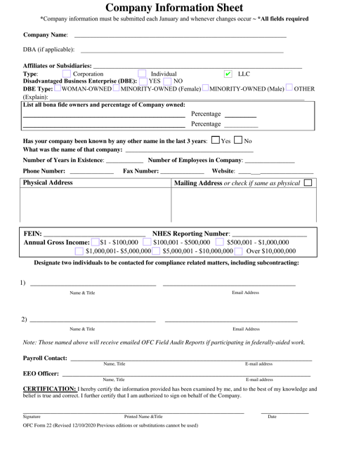 OFC Form 22  Printable Pdf