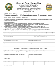 Document preview: Form DSSP258 Agency Application for Private Investigator, Security Guard and Bail Bondsman - New Hampshire