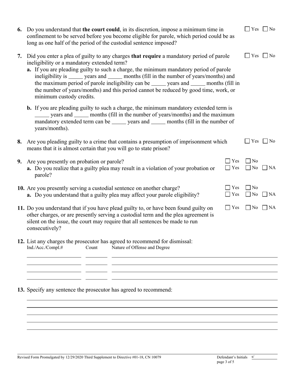 Form 10079 Download Fillable PDF or Fill Online Plea Form, New Jersey ...
