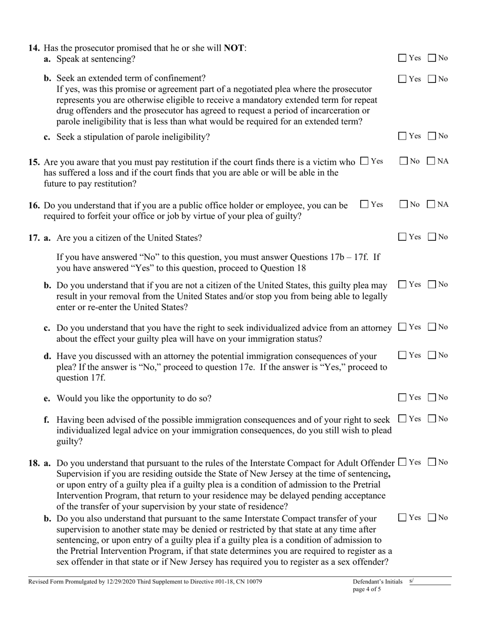 Form 10079 Download Fillable PDF or Fill Online Plea Form, New Jersey ...