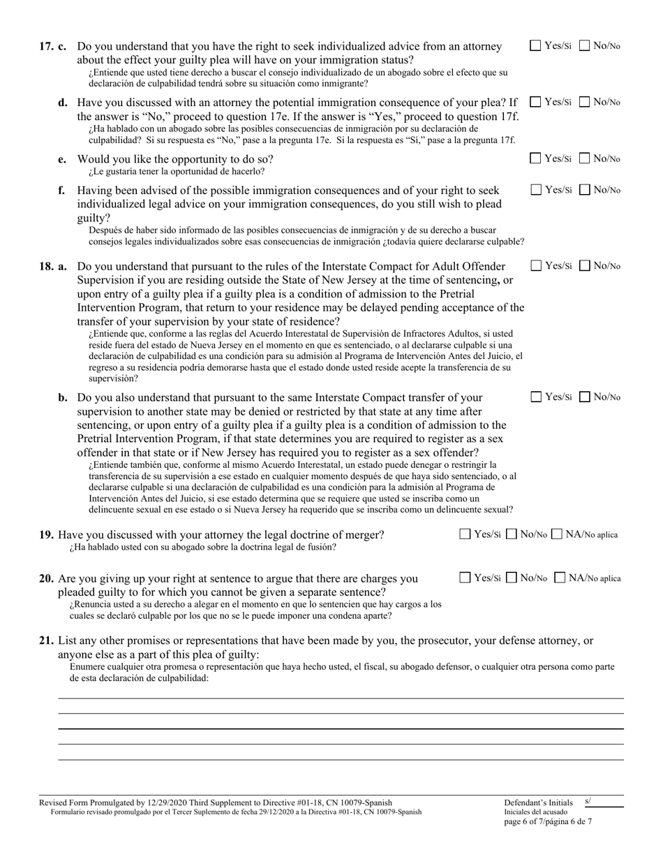 Form 10079 Plea Form - New Jersey (English / Spanish), Page 6